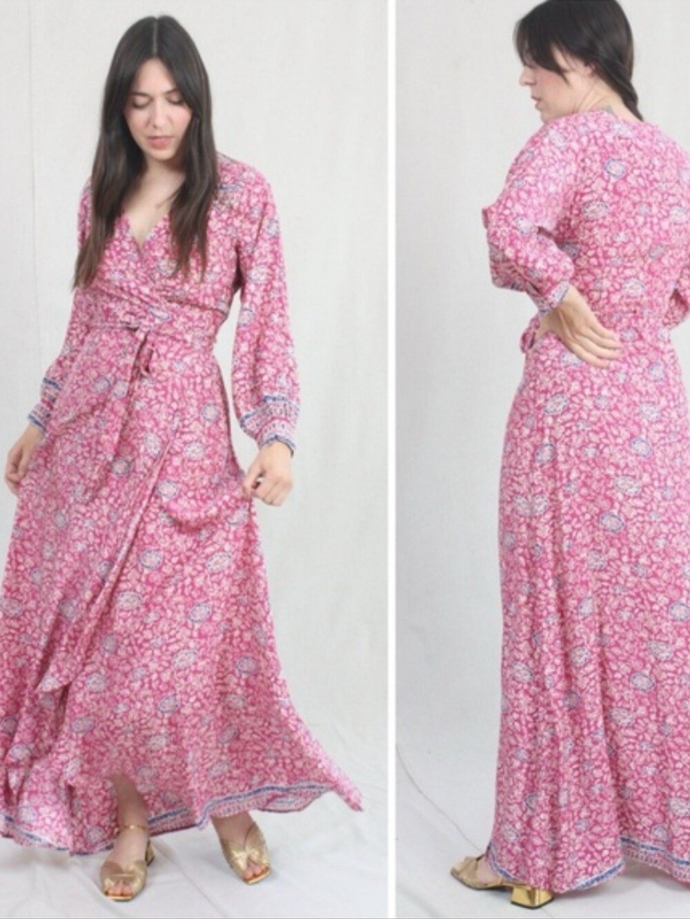 Natalie Martin Kate 100% Silk Long Sleeve Wrap Maxi Dress Size Small - Picture 1 of 5